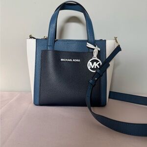 Michael Kors Gemma Color Block Blue and White Crossbody Bag with Signature Charm